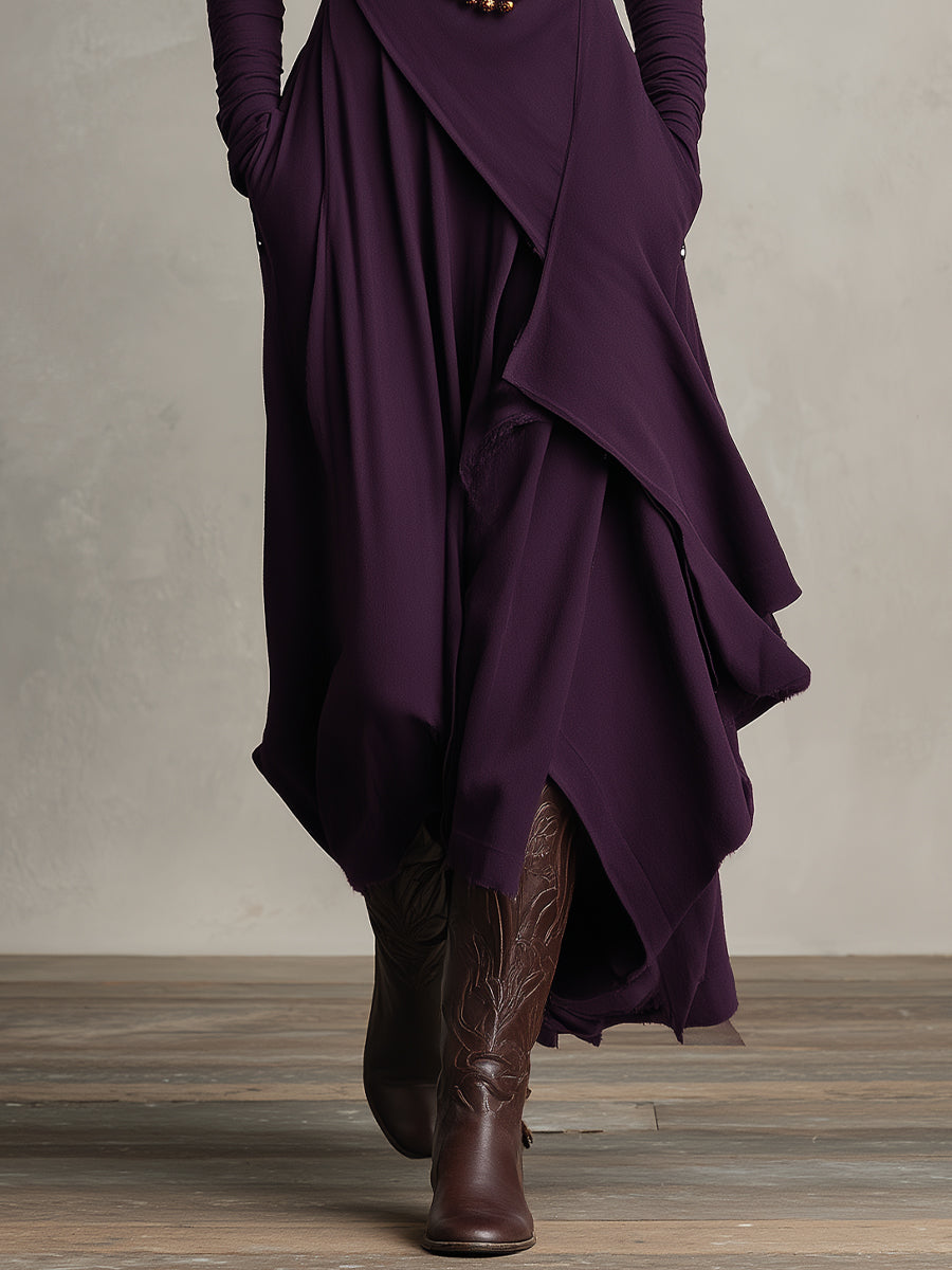 Carrie – Robe maxi en tricot asymétrique avec col roulé