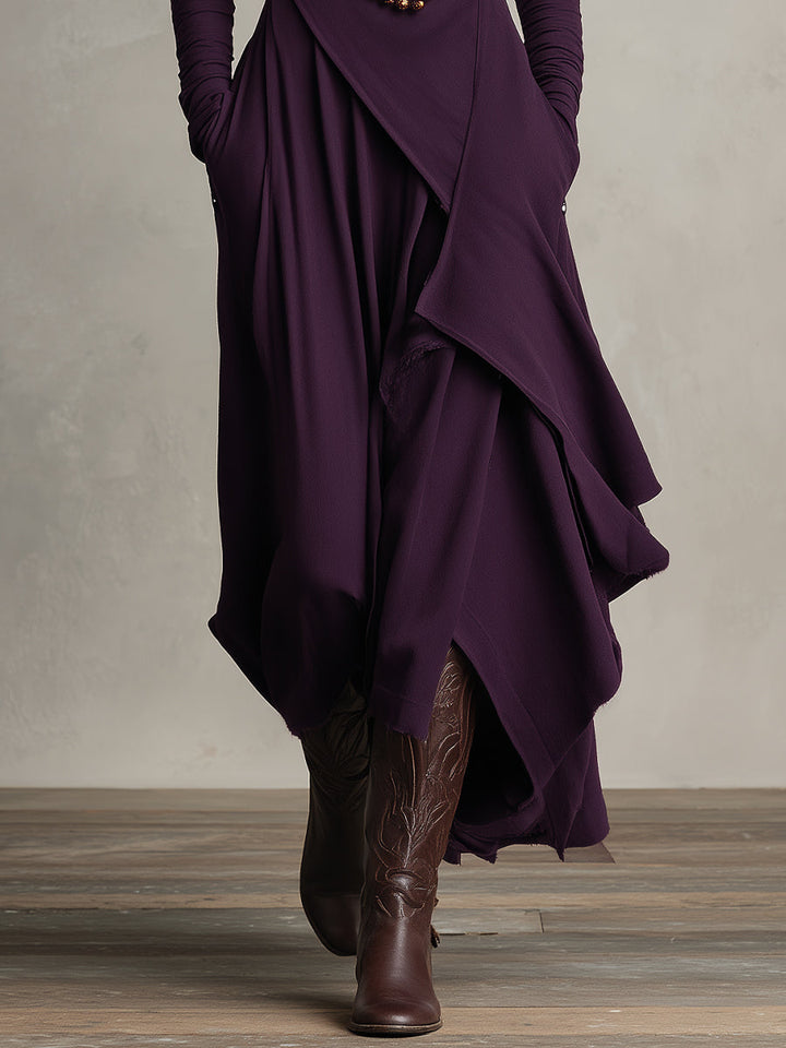 Carrie – Robe maxi en tricot asymétrique avec col roulé