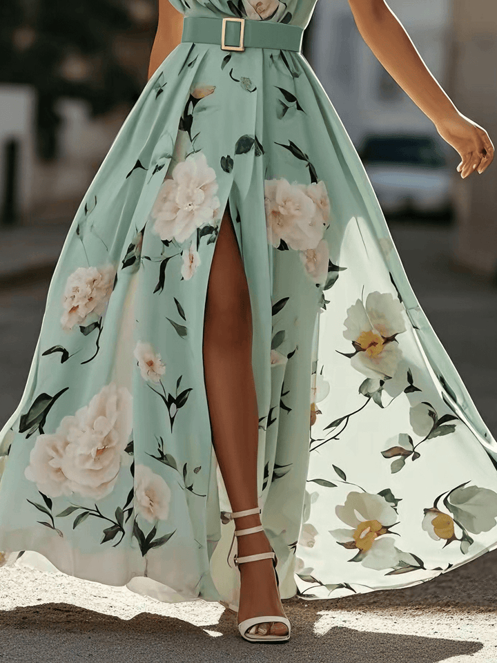 Erica - Robe Maxi Fleurie Vert Clair