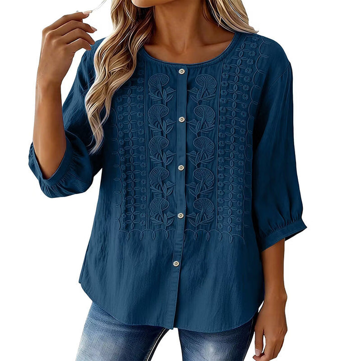Lorrie - Blouse en coton et lin brodée