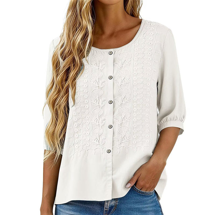 Lorrie - Blouse en coton et lin brodée
