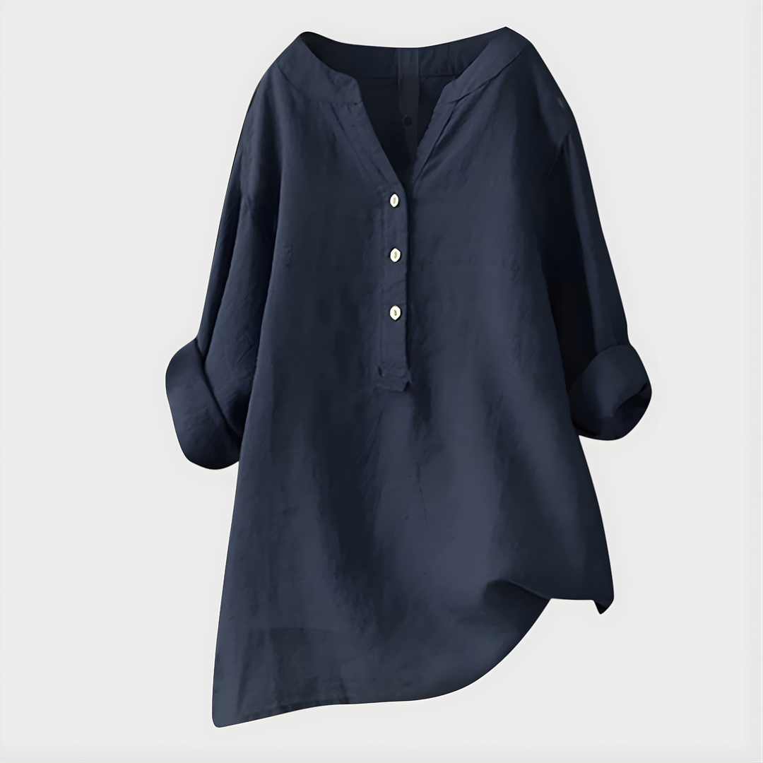 Nikki - Blouse en Coton-Lin Élégante à Col V