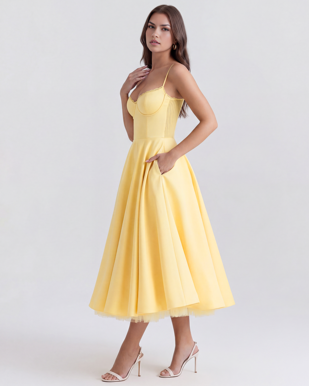 Celene - Robe Midi en Satin avec Jupe en Tulle