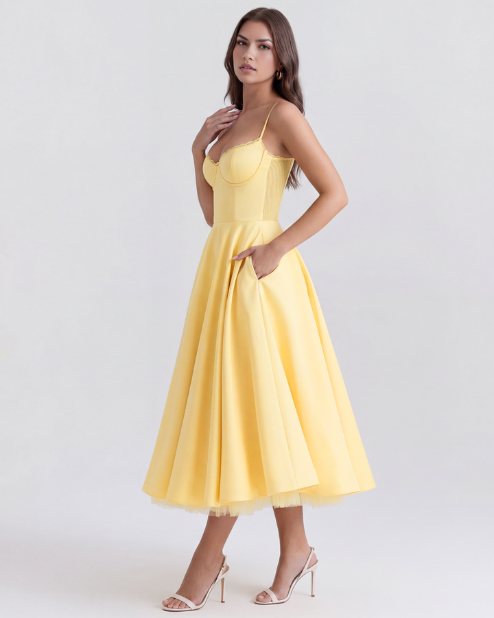 Celene - Robe Midi en Satin avec Jupe en Tulle