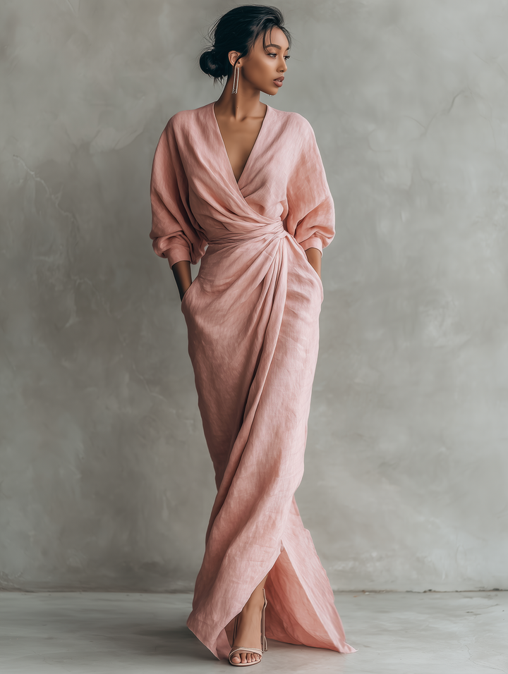Alexandra - Robe Maxi en Lin Rose