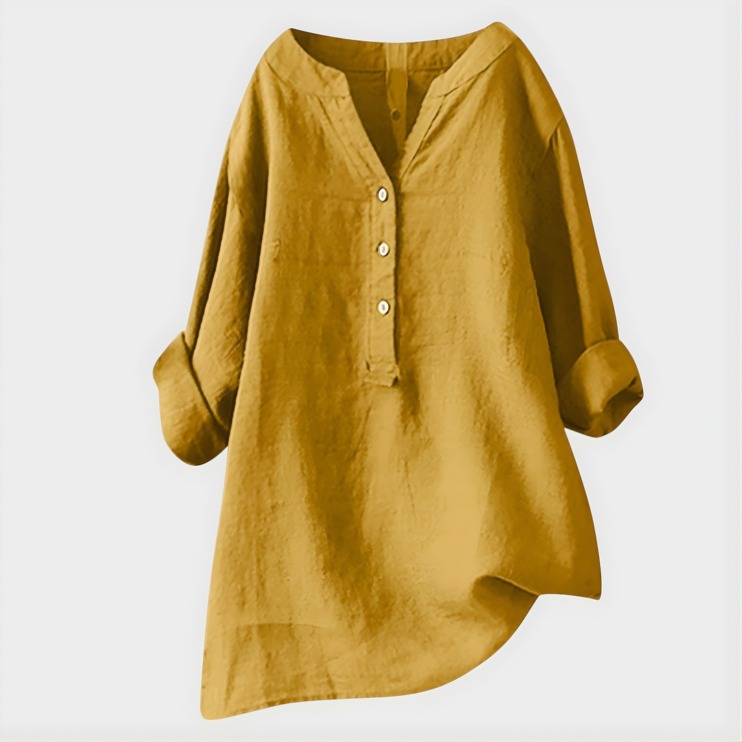Nikki - Blouse en Coton-Lin Élégante à Col V