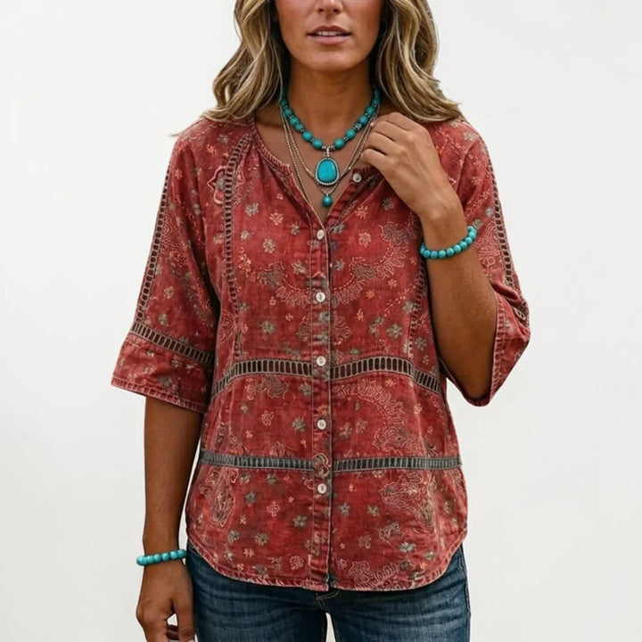 Fellie - Blouse Vintage à Imprimé Ethnique