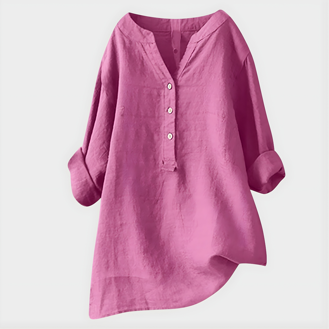Nikki - Blouse en Coton-Lin Élégante à Col V