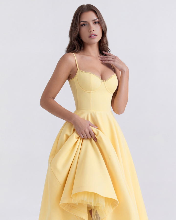 Celene - Robe Midi en Satin avec Jupe en Tulle