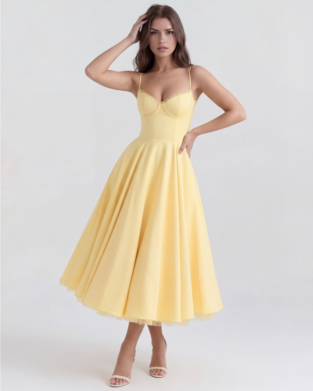 Celene - Robe Midi en Satin avec Jupe en Tulle