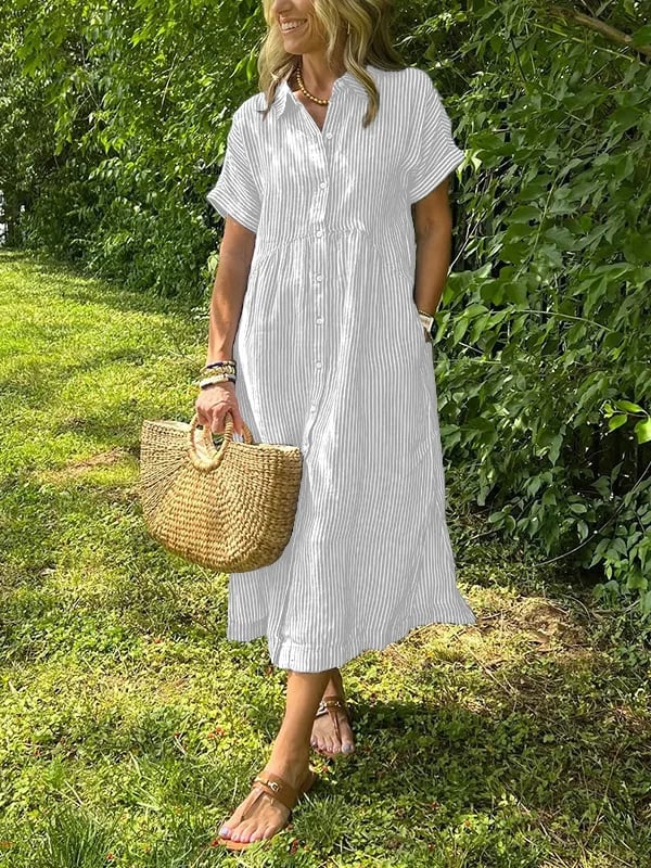 Anjie – Robe Maxi en Coton Boutonnée