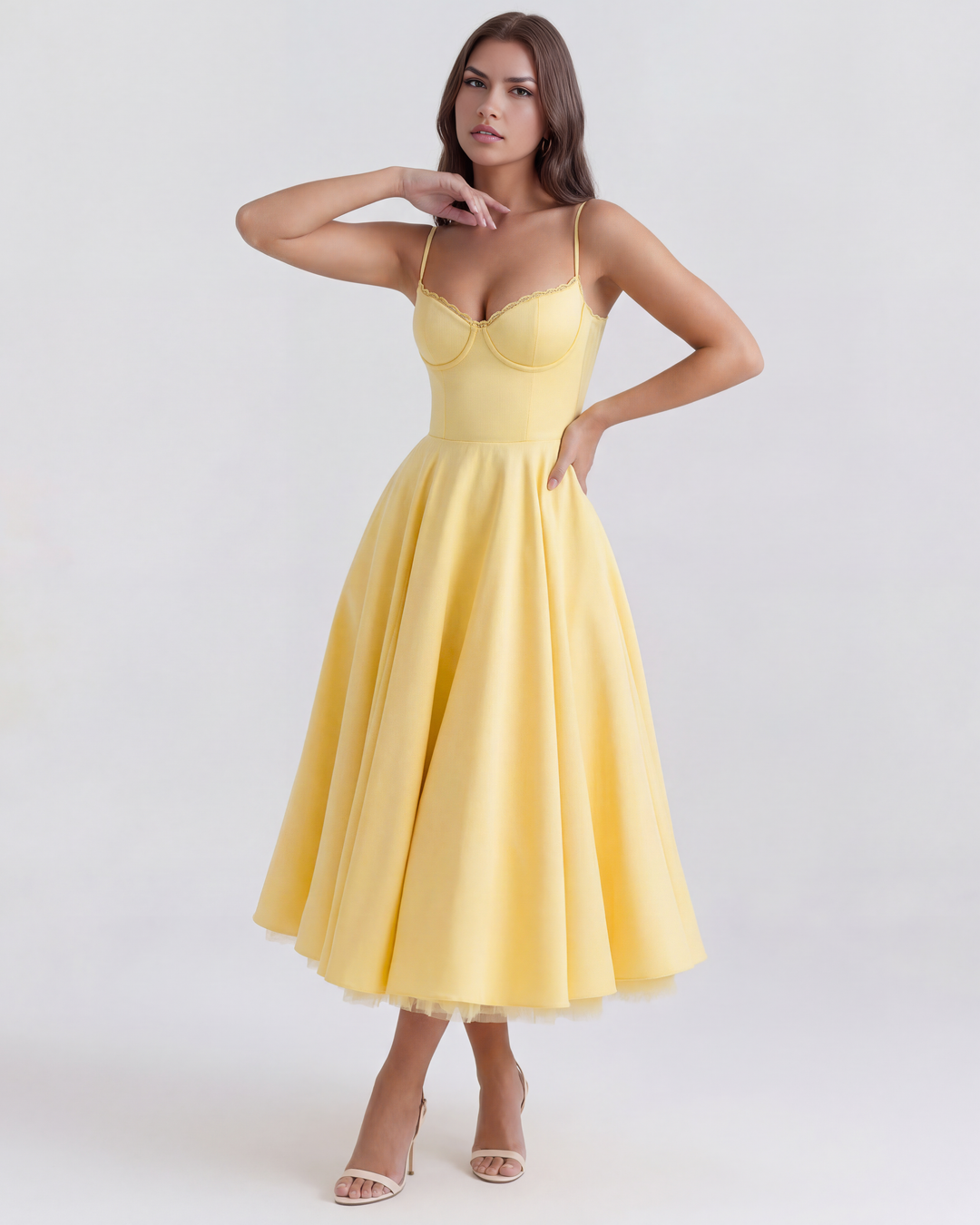 Celene - Robe Midi en Satin avec Jupe en Tulle