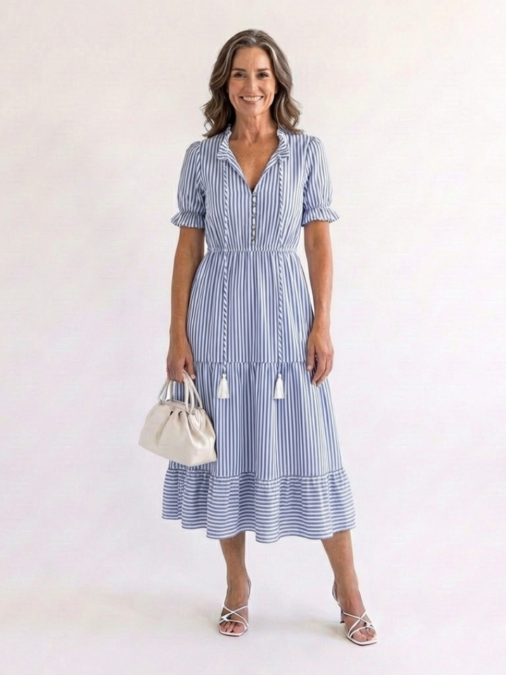 Glady - Robe Midi Rayée à Manches Courtes