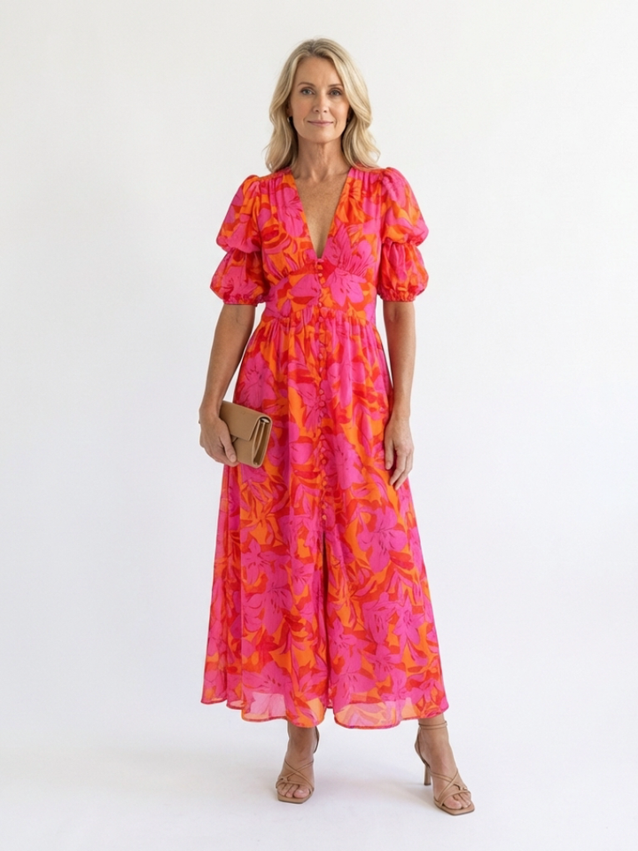 Devina - Robe Midi à Imprimé Floral