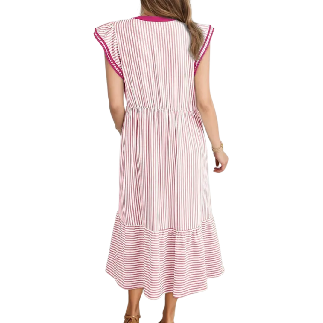 Ruby - Robe Midi à Volants Rayée et Aérée