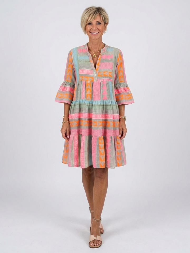 Maricel - Robe à Imprimé Géométrique avec Décolleté en V
