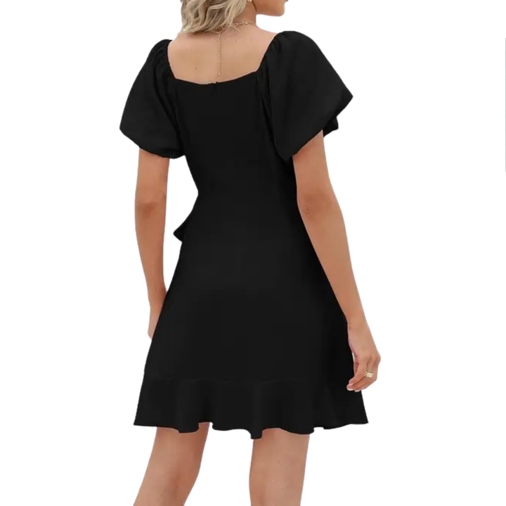 Jonalie - Robe d'été à encolure carrée et manches bouffantes avec ceinture