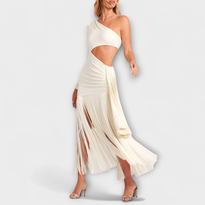 Valerie – Robe Maxi à Franges avec Découpes