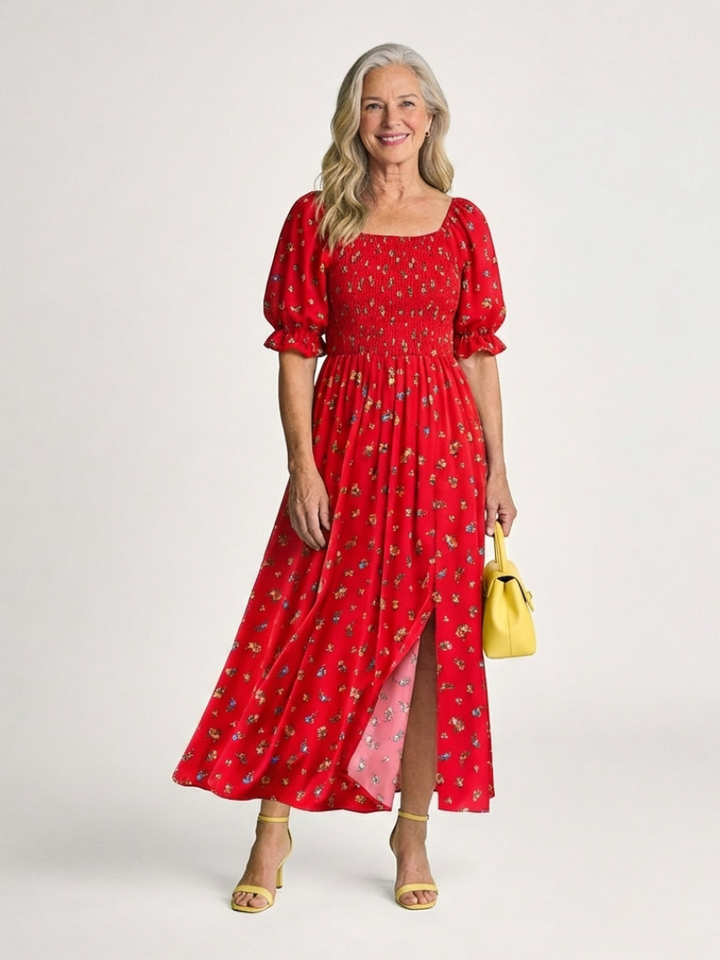 Dasey - Robe Midi à Encolure Carrée à Imprimé Floral