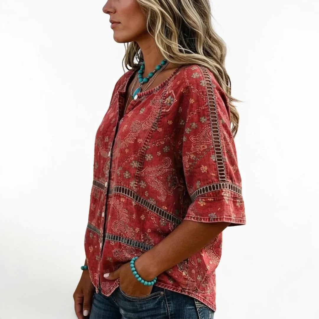 Fellie - Blouse Vintage à Imprimé Ethnique