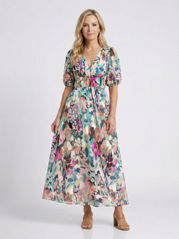 Lousey - Robe Midi à Manches Courtes et Col V