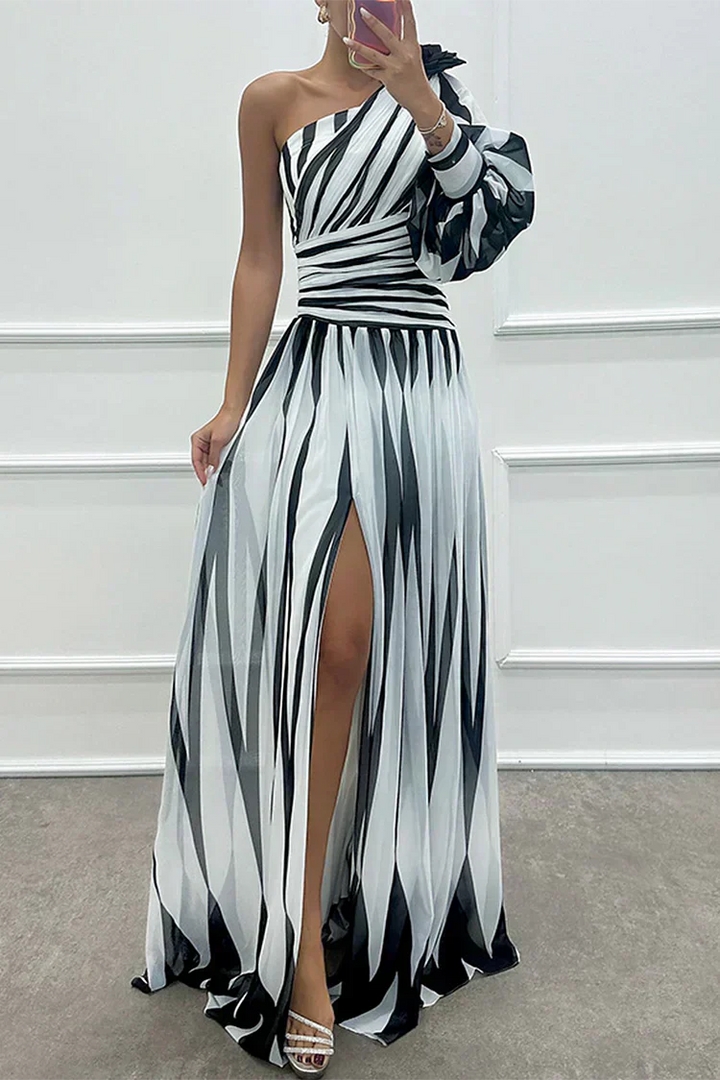 Yona - Robe Maxi Rayée Élégante à Une Épaule