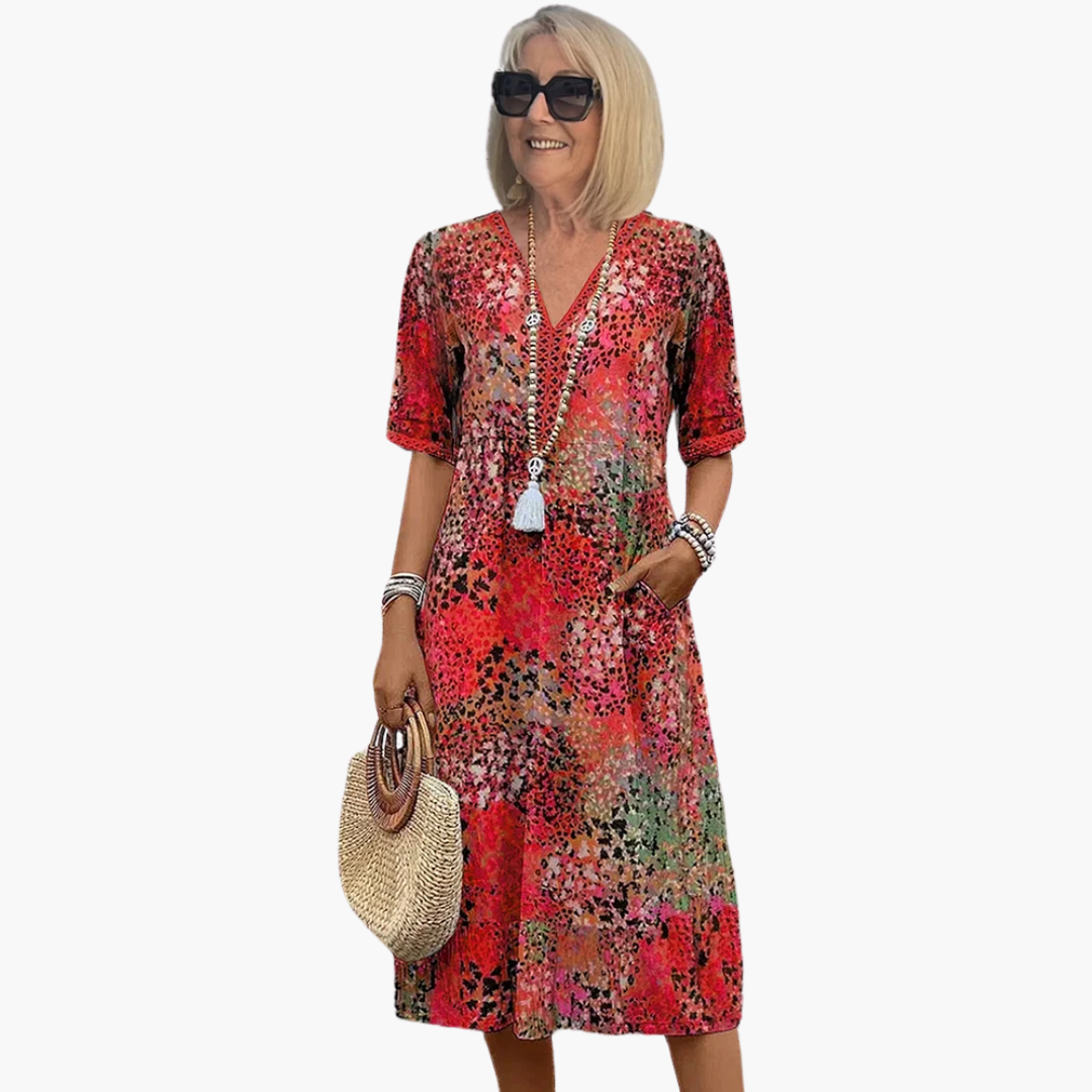 Lily | Robe Midi Vibrante avec Poches