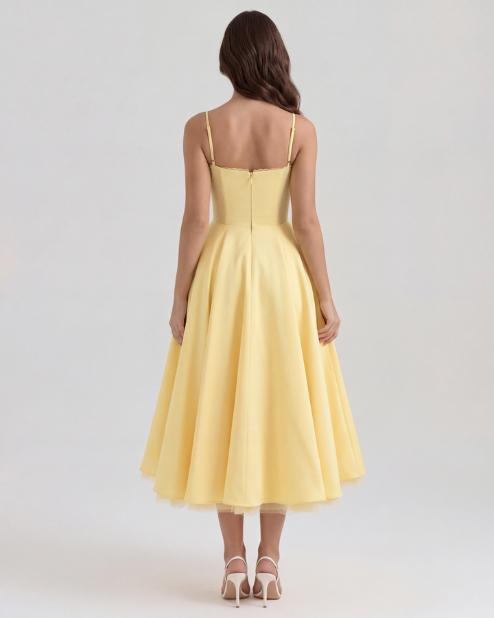 Celene - Robe Midi en Satin avec Jupe en Tulle