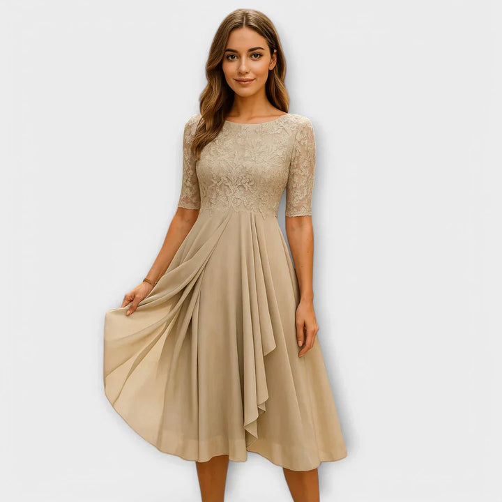 Myrna – Robe Midi Élégante avec Manches en Dentelle