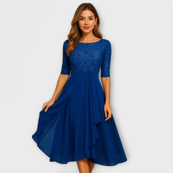 Myrna – Robe Midi Élégante avec Manches en Dentelle