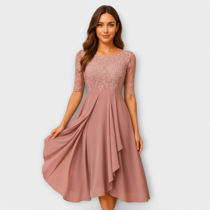 Myrna – Robe Midi Élégante avec Manches en Dentelle