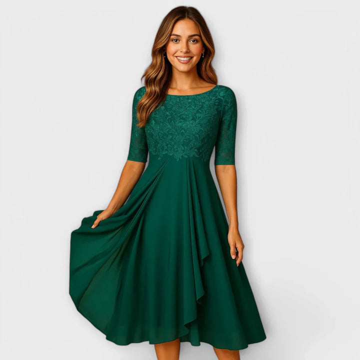 Myrna – Robe Midi Élégante avec Manches en Dentelle