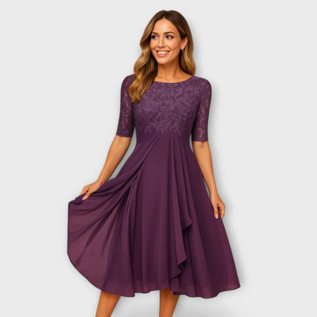 Myrna – Robe Midi Élégante avec Manches en Dentelle
