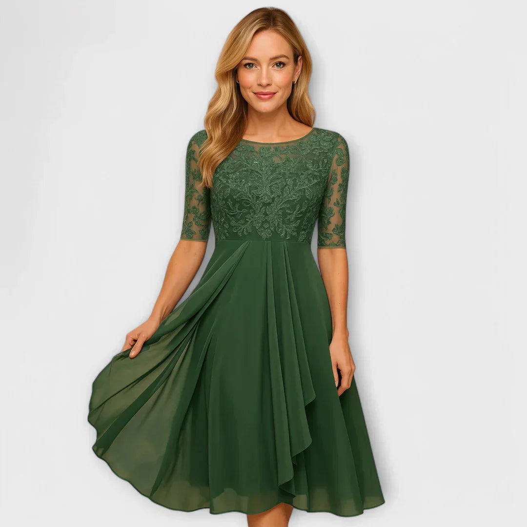 Myrna – Robe Midi Élégante avec Manches en Dentelle