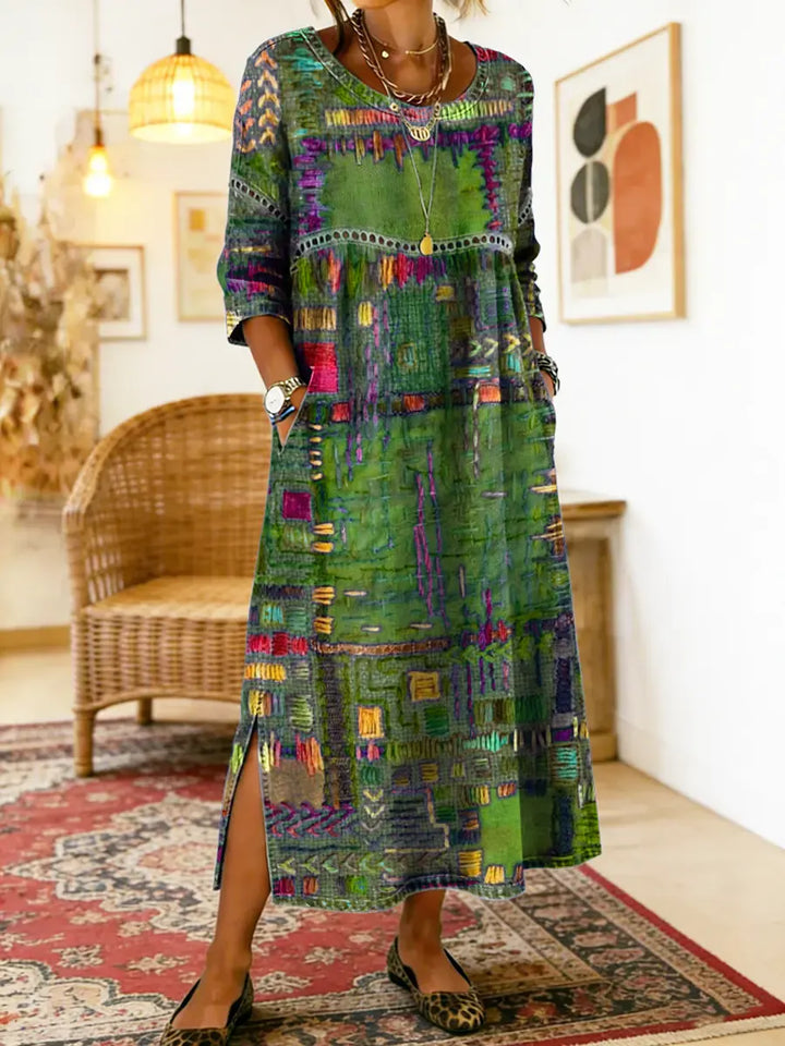 Robe en Denim Ruby avec Patchwork Ethnique