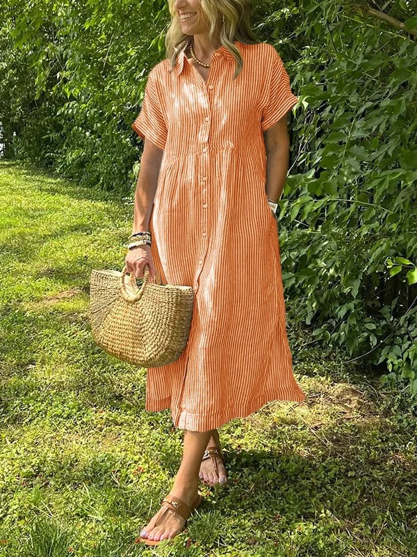 Anjie – Robe Maxi en Coton Boutonnée