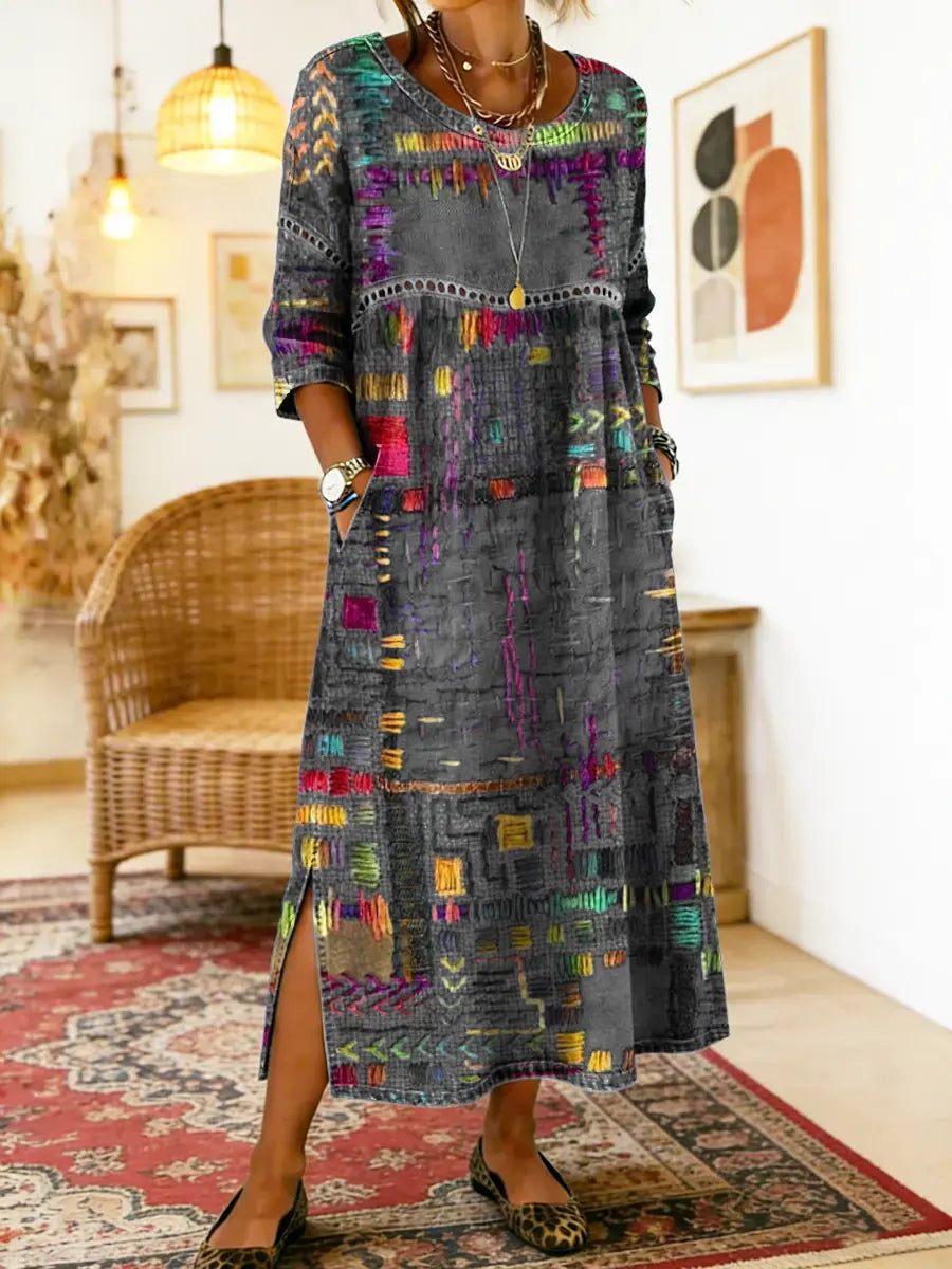 Robe en Denim Ruby avec Patchwork Ethnique