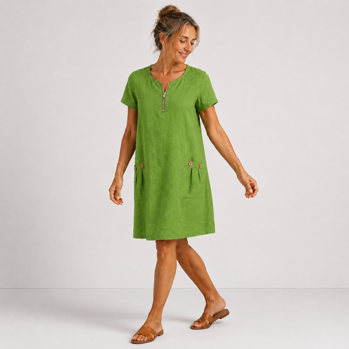 Elise - Robe décontractée en coton et lin