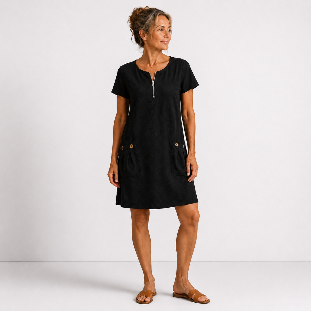 Elise - Robe décontractée en coton et lin