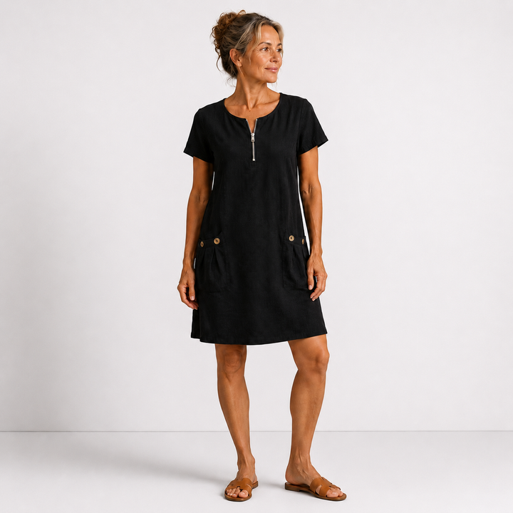 Elise - Robe décontractée en coton et lin