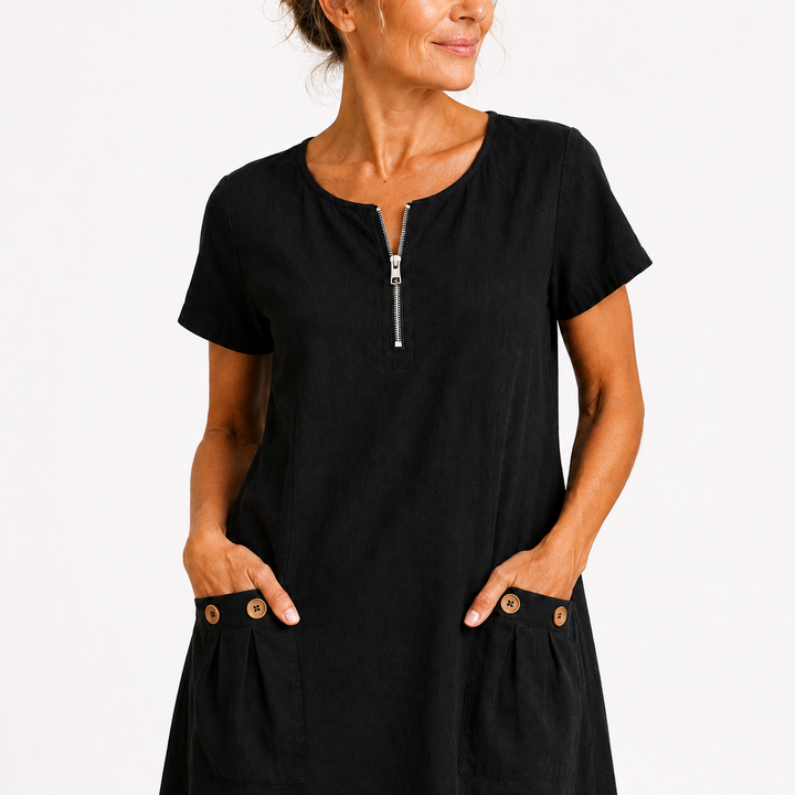 Elise - Robe décontractée en coton et lin