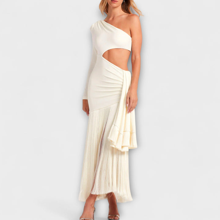 Valerie – Robe Maxi à Franges avec Découpes