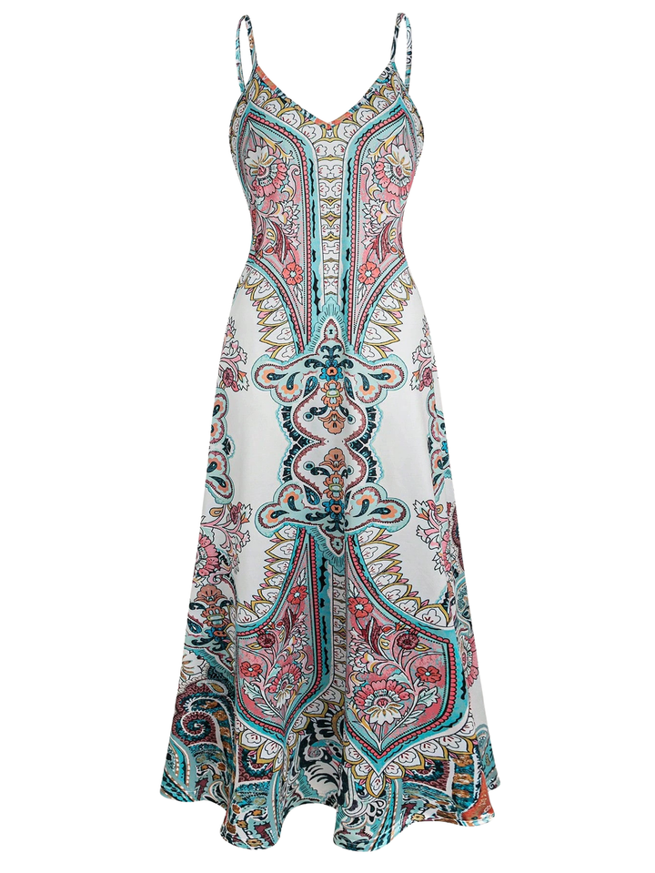 Caitlie - Robe sans manches à imprimé floral bohème