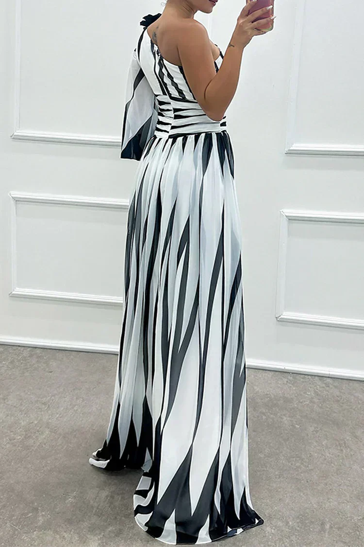 Yona - Robe Maxi Rayée Élégante à Une Épaule