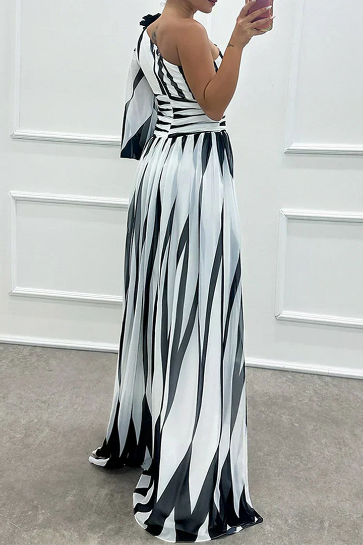 Yona - Robe Maxi Rayée Élégante à Une Épaule