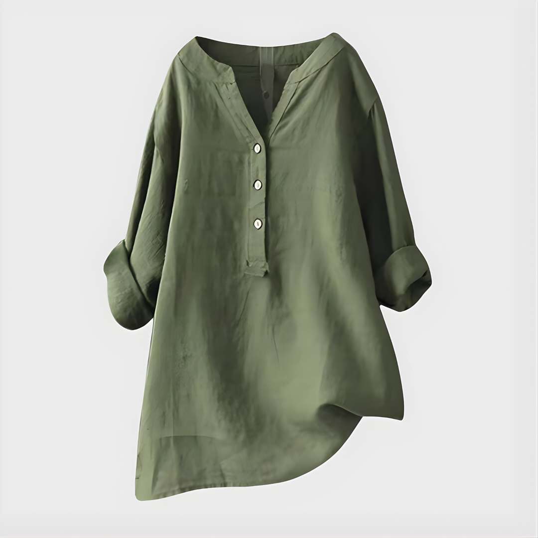 Nikki - Blouse en Coton-Lin Élégante à Col V