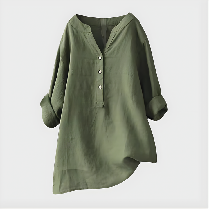 Nikki - Blouse en Coton-Lin Élégante à Col V