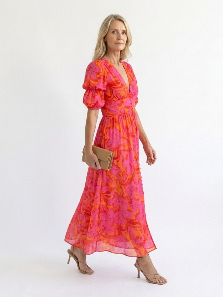 Devina - Robe Midi à Imprimé Floral