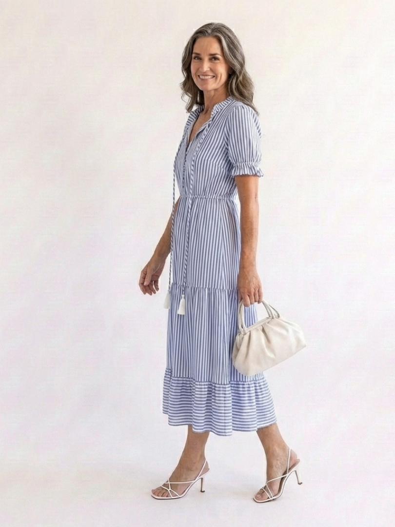 Glady - Robe Midi Rayée à Manches Courtes