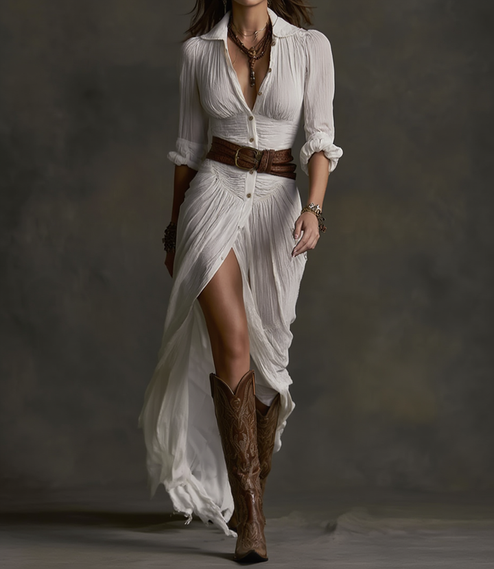Aurora | Robe Longue avec Col Inversé